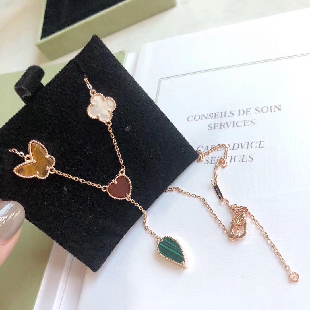 [Luxe Jewels]LUCKY SPRING 4 MOTIFS ROSE GOLD NECKLACE