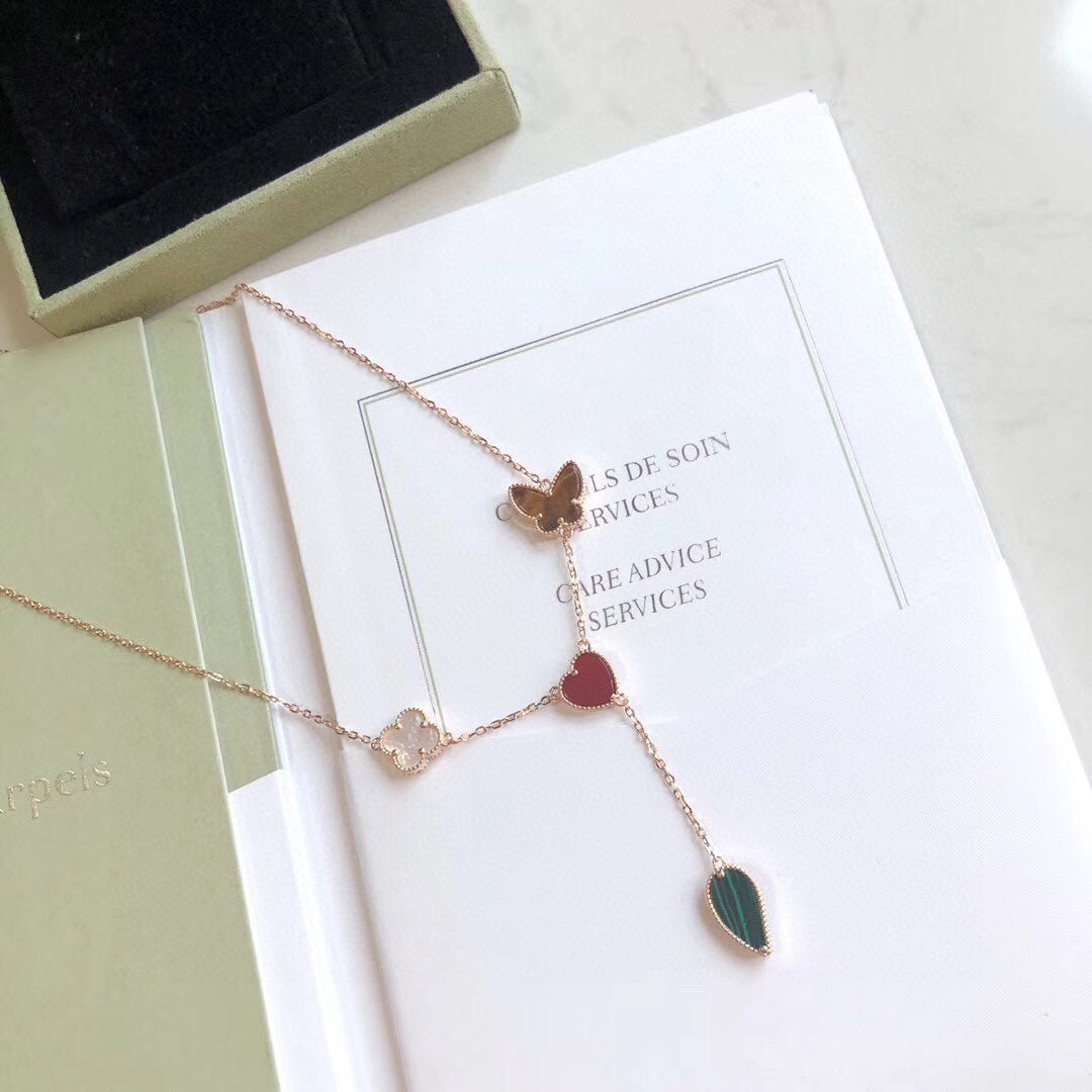 [Luxe Jewels]LUCKY SPRING 4 MOTIFS ROSE GOLD NECKLACE