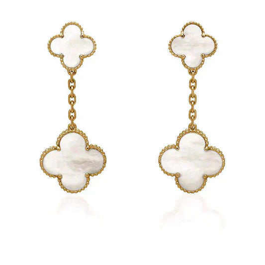 [Luxe Jewels]CLOVER 2 MOTIF WHITE MOP EARRINGS